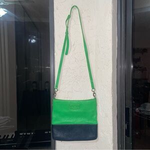 Kate Spade Grove Court Cora Kelly Green Navy Blue Pebbled Leather Crossbody Bag